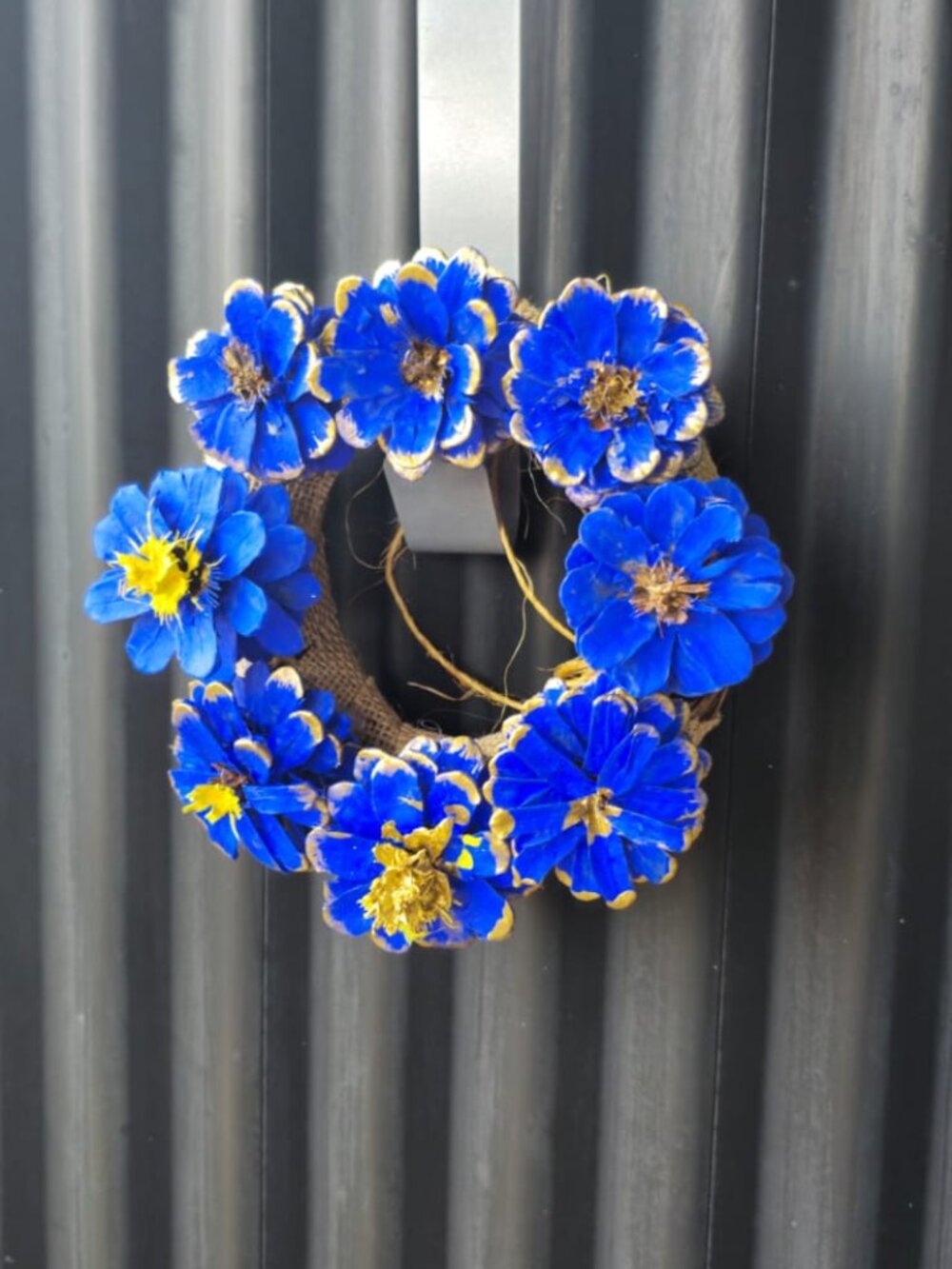 Blue Fall Pinecone Flower Wreath